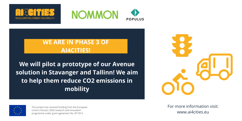 El proyecto AVENUE, desarrollado por Nommon y Populus para el programa AI4Cities, ha pasado a la última fase, lo que permitirá a ambas empresas implementar el prototipo de la solución en las ciudades de Stavanger y Tallin.