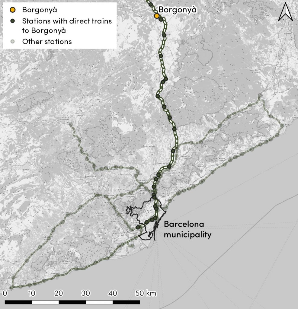 Figure 2: Location of Borgonyà station in the Barcelona commuter railway network.